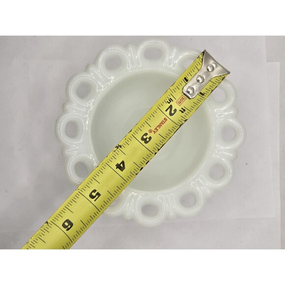 Vtg Anchor Hocking White Milk Glass Lace Edge Pedestal Candy Dish Compote 5" - Picture 7 of 7